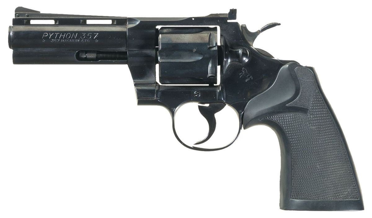 Colt Python 357 is blue with a 4" barrel and was manufactured in 1968. 