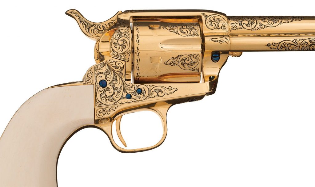 Alvin White engraved gold Colt revolver