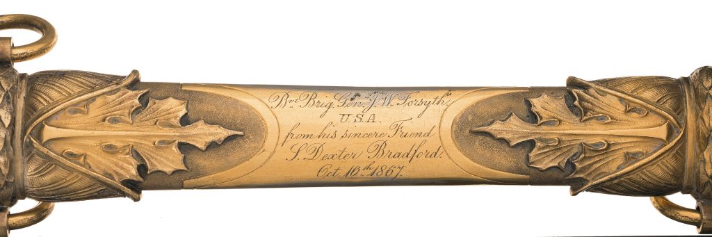 Tiffany & Co. Sword with Scabbard Inscribed as a Gift for Brevet Brigadier General James W. Forsyth from S. Dexter Bradford