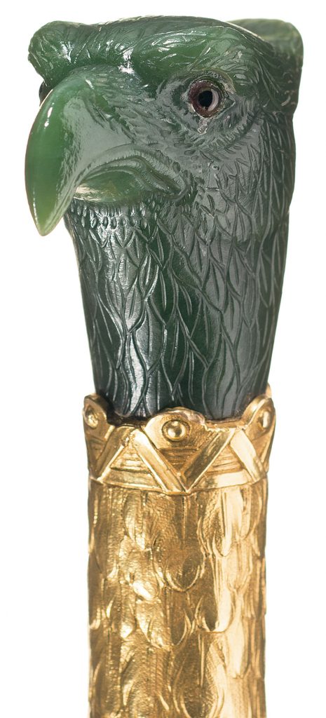 Dagger with a Golden Hilt and Unique Solid Jade Carved Eagle Head Pommel