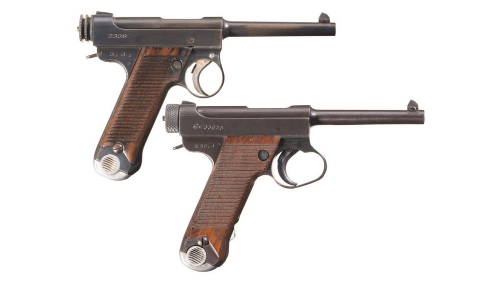 Two Japanese Type 14 Nambu Semi-Automatic Pistols with Holsters